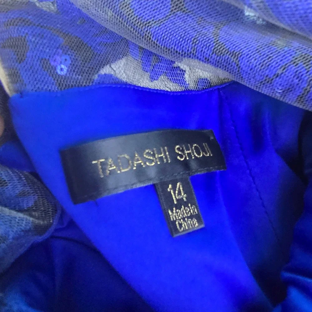 Tadashi Shoji Paillette Embroidered Lace Sheath Royal Blue Sequin Dress‎ 14